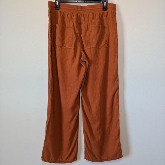 M&S Collection Rust Orange Flax Linen Drawstring Wide Leg Pants Size 14 Short - Picture 3 of 8